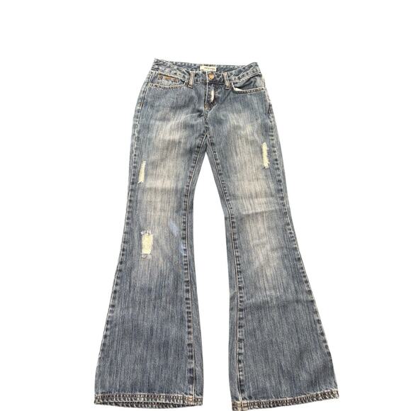 VTG HTF 90s Y2K Grunge Billabong Wide Leg Flare Distressed Jeans Sz 25” Studded - Picture 1 of 14